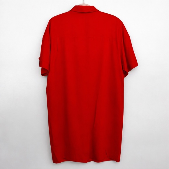 New MariAnna Red 100% Silk Utility Shirt Dress Lined Vintage 90s Quiet Luxury 14 - Picture 2 of 9